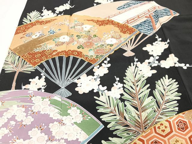 平和屋着物■豪華黒留袖　作家物　駒刺繍　渡り橋扇面花文　金彩　正絹　逸品　CABH4217xe