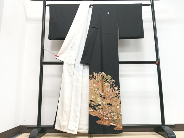 平和屋着物■豪華黒留袖　駒刺繍　吉祥松文　金彩　正絹　逸品　CABH4219xe