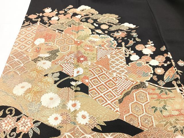 平和屋着物■豪華黒留袖　駒刺繍　吉祥松文　金彩　正絹　逸品　CABH4219xe