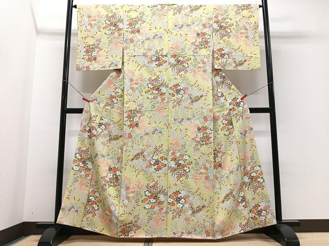 平和屋着物■上質な小紋　片輪車草花文　正絹　逸品　CABH4221xe