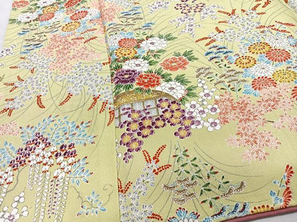平和屋着物■上質な小紋　片輪車草花文　正絹　逸品　CABH4221xe