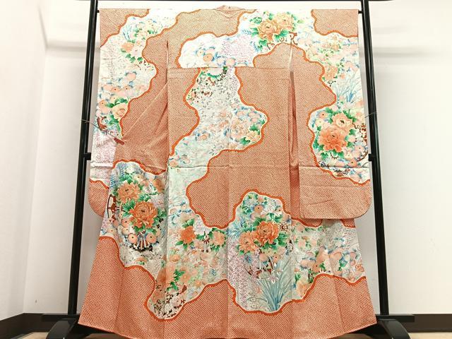平和屋着物■豪華振袖　絞り　源氏車草花文　金彩　正絹　逸品　CABH4299xe