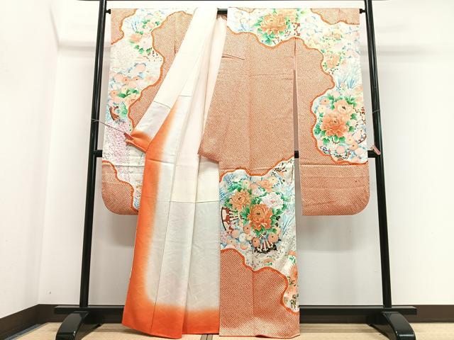 平和屋着物■豪華振袖　絞り　源氏車草花文　金彩　正絹　逸品　CABH4299xe