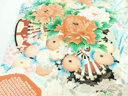 平和屋着物■豪華振袖　絞り　源氏車草花文　金彩　正絹　逸品　CABH4299xe