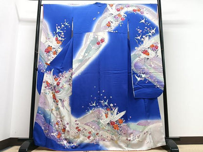 平和屋着物■豪華振袖　飛鶴立波花文　暈し染め　金彩　正絹　逸品　CABH4242xe