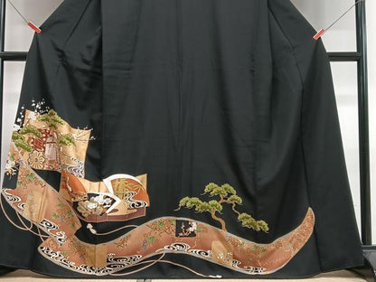 平和屋着物■豪華黒留袖　御所車松竹梅花文　金彩　正絹　逸品　CABH4245xe