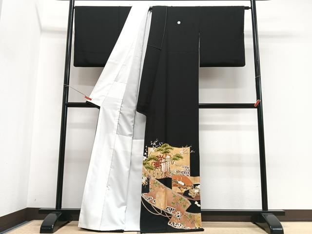 平和屋着物■豪華黒留袖　御所車松竹梅花文　金彩　正絹　逸品　CABH4245xe