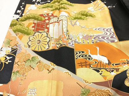 平和屋着物■豪華黒留袖　御所車松竹梅花文　金彩　正絹　逸品　CABH4245xe