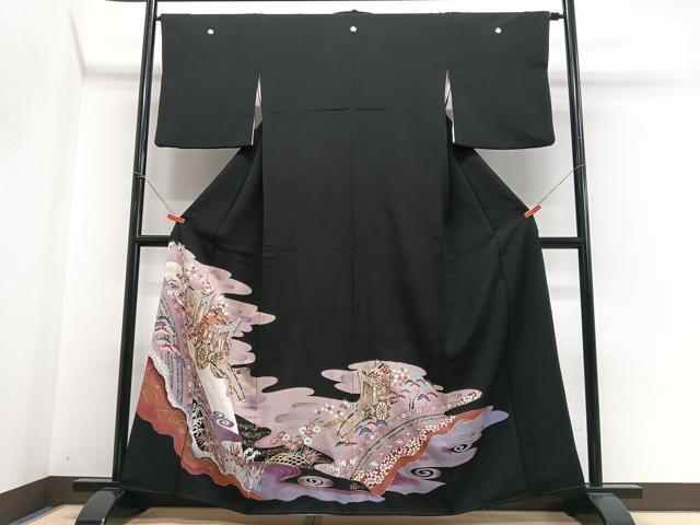 平和屋着物■豪華黒留袖　御所車立波花文　金彩　正絹　逸品　CABH4246xe