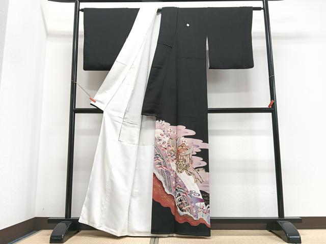 平和屋着物■豪華黒留袖　御所車立波花文　金彩　正絹　逸品　CABH4246xe