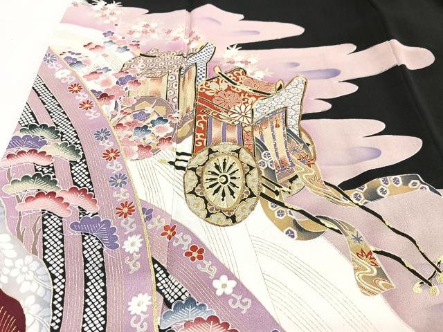 平和屋着物■豪華黒留袖　御所車立波花文　金彩　正絹　逸品　CABH4246xe