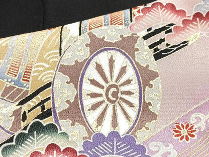 平和屋着物■豪華黒留袖　御所車立波花文　金彩　正絹　逸品　CABH4246xe