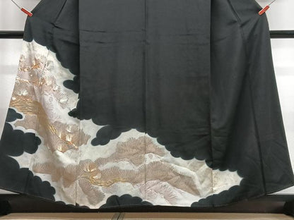 平和屋着物■豪華黒留袖　駒刺繍　松葉文　金銀彩　正絹　逸品　CABH4247xe