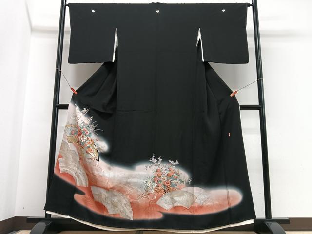 平和屋着物■豪華黒留袖　作家物　地紙花車文　暈し染め　金銀彩　正絹　逸品　CABH4249xe
