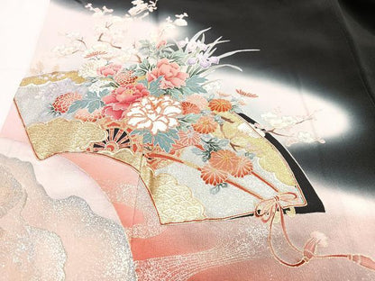 平和屋着物■豪華黒留袖　作家物　地紙花車文　暈し染め　金銀彩　正絹　逸品　CABH4249xe