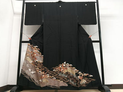 平和屋着物■豪華黒留袖　立波花鳥文　金彩　正絹　逸品　CABH4271xe
