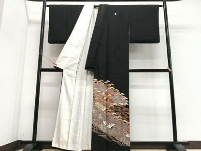 平和屋着物■豪華黒留袖　立波花鳥文　金彩　正絹　逸品　CABH4271xe