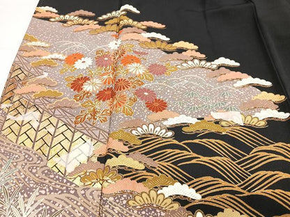平和屋着物■豪華黒留袖　立波花鳥文　金彩　正絹　逸品　CABH4271xe