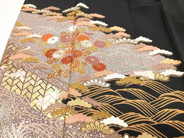平和屋着物■豪華黒留袖　立波花鳥文　金彩　正絹　逸品　CABH4271xe