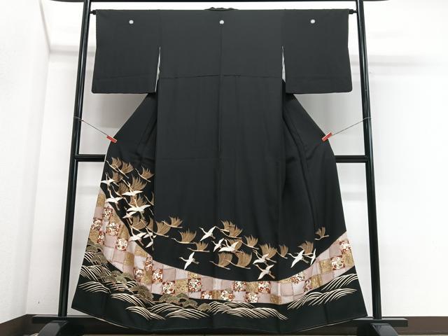 平和屋着物■豪華黒留袖　飛鶴浜松文　金彩　正絹　逸品　CABH4272xe
