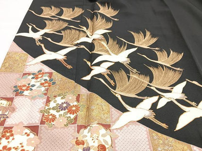 平和屋着物■豪華黒留袖　飛鶴浜松文　金彩　正絹　逸品　CABH4272xe