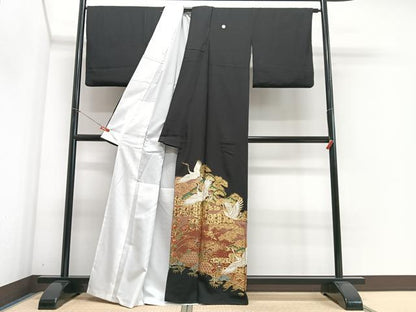 平和屋着物■豪華黒留袖　飛鶴松文　暈し染め　金彩　正絹　逸品　CABH4276xe