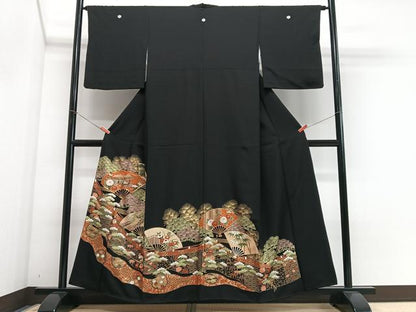 平和屋着物■豪華黒留袖　扇面雪輪花文　金彩　正絹　逸品　CABH4278xe