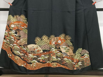 平和屋着物■豪華黒留袖　扇面雪輪花文　金彩　正絹　逸品　CABH4278xe