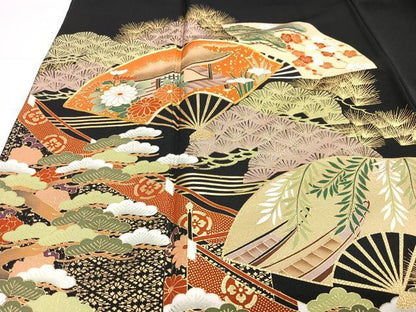 平和屋着物■豪華黒留袖　扇面雪輪花文　金彩　正絹　逸品　CABH4278xe
