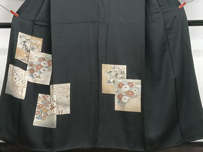 平和屋着物■豪華黒留袖　駒刺繍　色紙花文　金銀彩　正絹　逸品　CABH4279xe
