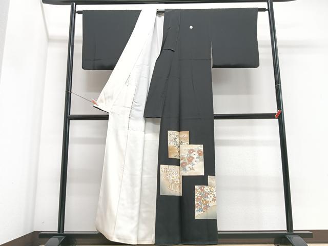 平和屋着物■豪華黒留袖　駒刺繍　色紙花文　金銀彩　正絹　逸品　CABH4279xe