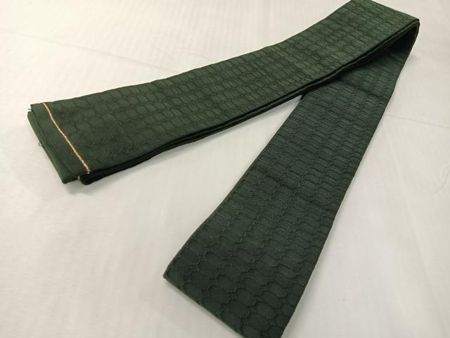 平和屋着物●男性　爪掻き本綴れ　角帯　格子柄　濡羽色　正絹　逸品　CABH4422vp