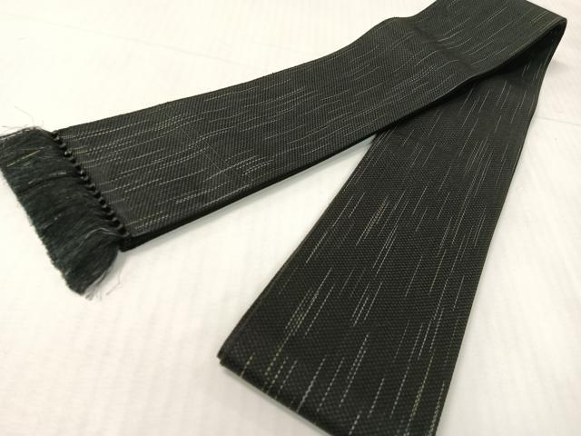 平和屋着物●男性　本場筑前博多織　角帯　雨縞　黒地　正絹　逸品　CABH4427vp