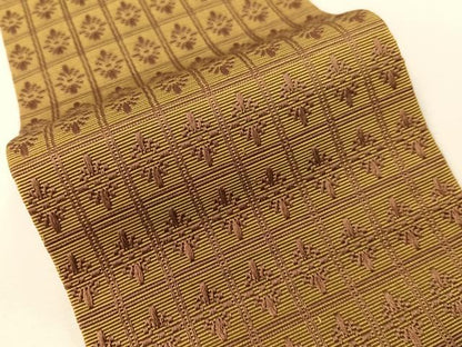 平和屋着物●男性　本場筑前博多織　角帯　格子花文　正絹　逸品　CABH4433vp