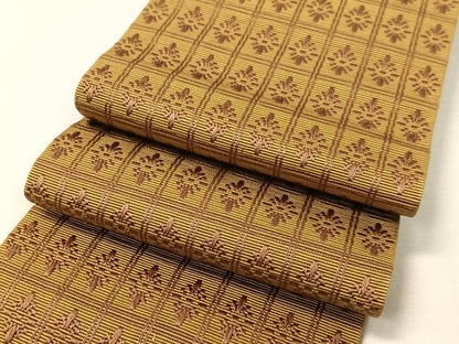 平和屋着物●男性　本場筑前博多織　角帯　格子花文　正絹　逸品　CABH4433vp