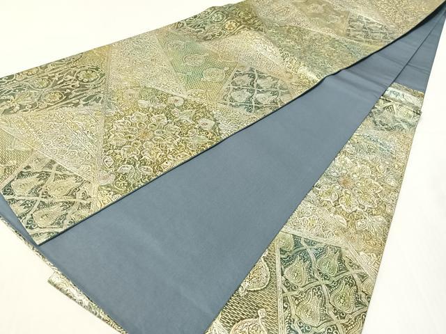 平和屋着物●六通柄袋帯　金唐革　切嵌吉祥花文　正絹　逸品　CABH4439vp