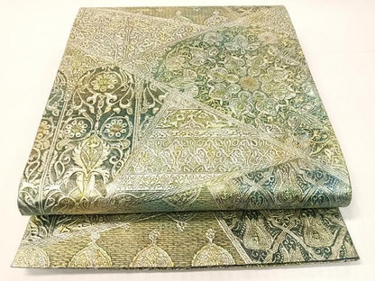 平和屋着物●六通柄袋帯　金唐革　切嵌吉祥花文　正絹　逸品　CABH4439vp