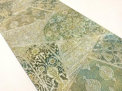 平和屋着物●六通柄袋帯　金唐革　切嵌吉祥花文　正絹　逸品　CABH4439vp