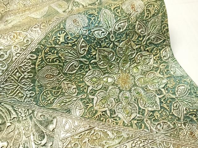 平和屋着物●六通柄袋帯　金唐革　切嵌吉祥花文　正絹　逸品　CABH4439vp