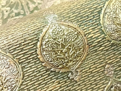 平和屋着物●六通柄袋帯　金唐革　切嵌吉祥花文　正絹　逸品　CABH4439vp