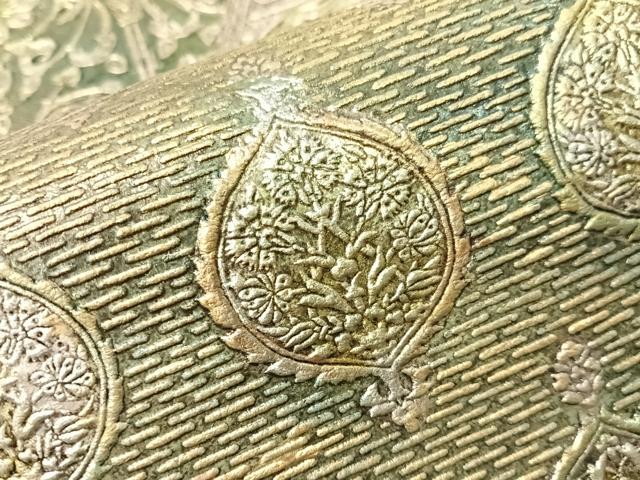 平和屋着物●六通柄袋帯　金唐革　切嵌吉祥花文　正絹　逸品　CABH4439vp