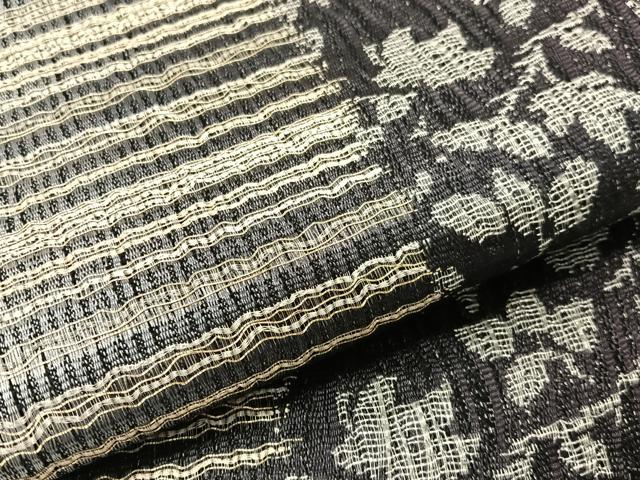 平和屋着物▽両面　六通柄袋帯　スリーシーズン　春夏秋　櫛織　本泥染　草花間道　金銀糸　反端付き　正絹　逸品　CABH4440vp