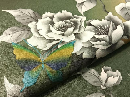 平和屋着物●染色作家　斉藤三才　太鼓柄袋帯　手描き　花蝶文　正絹　逸品　CABH4441vp