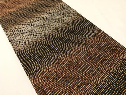 平和屋着物●六通柄袋帯　市楽波筬織　よろけ縞　正絹　逸品　未使用　CABH4442vp