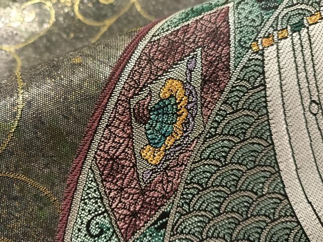 平和屋着物●九谷焼工芸作家・北村隆　六通柄袋帯　色絵北前船　金銀糸　引箔　正絹　逸品　未使用　CABH4445vp