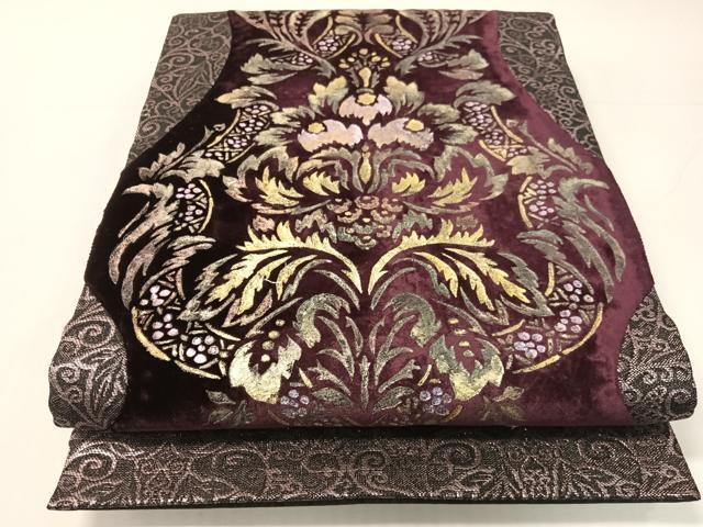 平和屋着物●太鼓柄袋帯　切嵌　ベロア　花唐草吉祥文　金彩　正絹　逸品　未使用　CABH4446vp