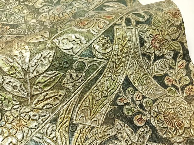 平和屋着物●六通柄袋帯　金唐革　辻が花　正絹　逸品　CABH4447vp