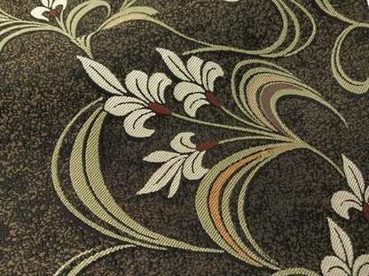 平和屋着物●六通柄袋帯　草花文　黒地　金通し地　正絹　逸品　CABH4452vp