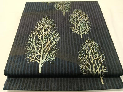 平和屋着物●六通柄袋帯　紬地　樹林文　金銀彩　正絹　逸品　CABH4453vp