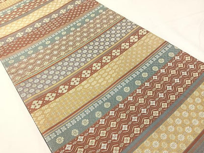 平和屋着物●全通柄袋帯　紹巴　横段吉祥花文　正絹　逸品　CABH4461vp